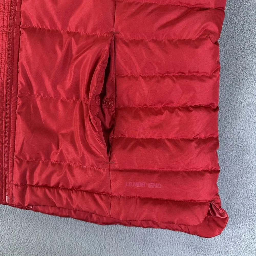 Lands‎ End Puffer Vest Adult Medium Red Down Feather Fill Outdoor Nature Hiking
